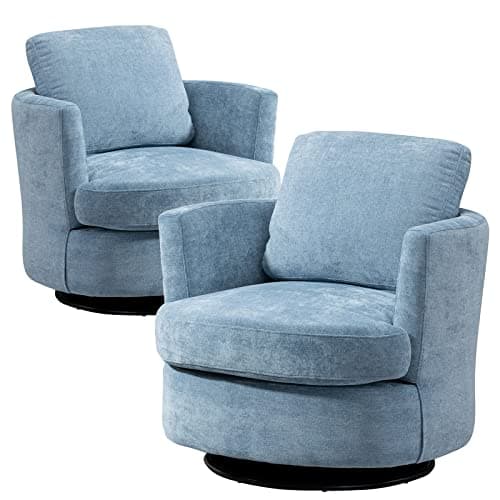 Set of 2 Modern Swivel Barrel Chairs for Nursery, Living Room, Bedroom - Light Blue