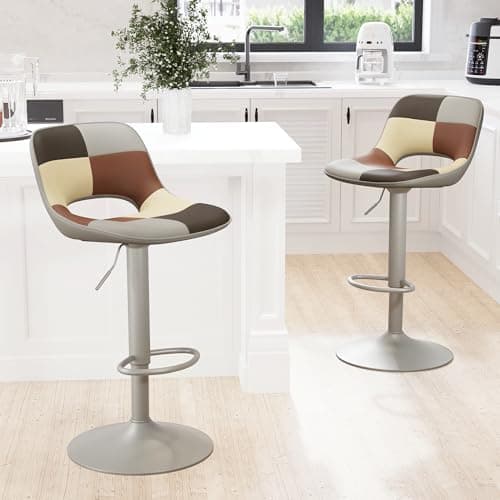 YOUNIKE Khaki Faux Leather Swivel Bar Stools Set of 2