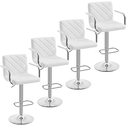 Yaheetech Height Adjustable Swivel Bar Stools Set of 2 White with Back Armrest Footrest