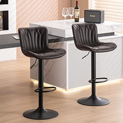 YOUNUOKE Counter Height Swivel Bar Stools, Light Grey Faux Leather, Set of 2