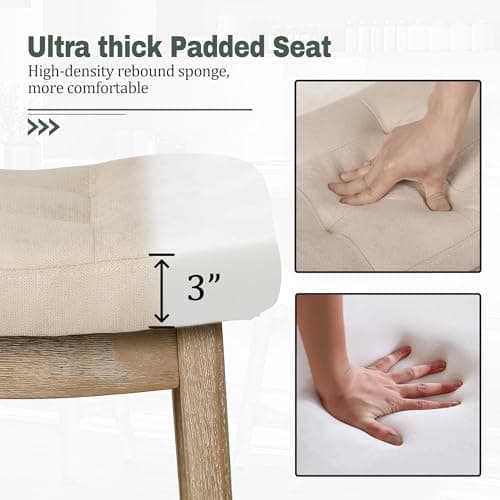 3-Piece Khaki & Wood Counter Height Bar Stool Set Modern Farmhouse Kitchen
