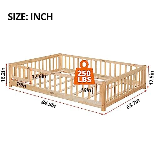 Montessori Floor Bed for Kids with Wood Frame and Slats