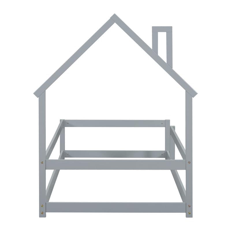 i-POOK Montessori Twin Size Floor Bed, Grey with Headboard & Guardrails