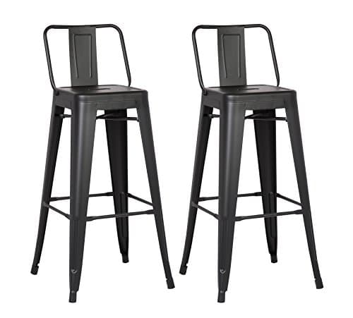 AC Pacific Rustic Country Metal Barstool Set of 2, 30" Seat, Distressed Black