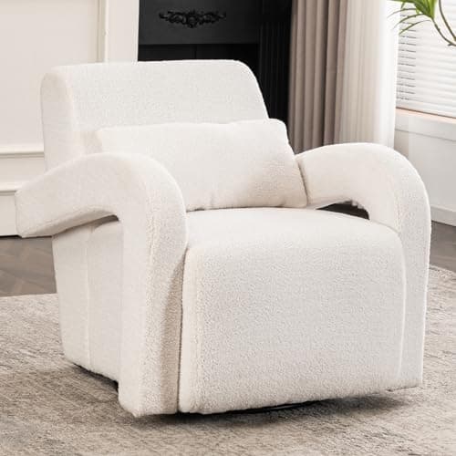 Oversized Swivel Accent Chair with Curved Arms, White