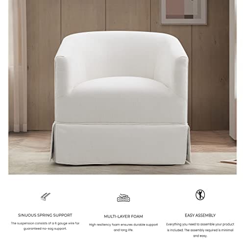 Upholstered Swivel Barrel Chair for Living Room, Bedroom, Lounge - Cream/White