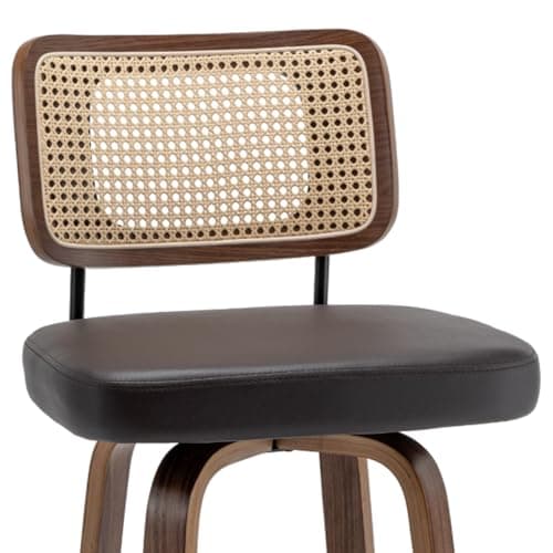 Mid Century Walnut Swivel Bar Stools with Cane Back (walnut beige)