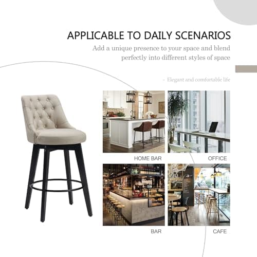 Beige Farmhouse Counter Height Bar Stool Set of 4 Kitchen Island Chairs