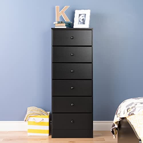 Black 6-Drawer Dresser for Bedroom: Prepac Astrid Tall Chest - Space-Saving Storage Solution