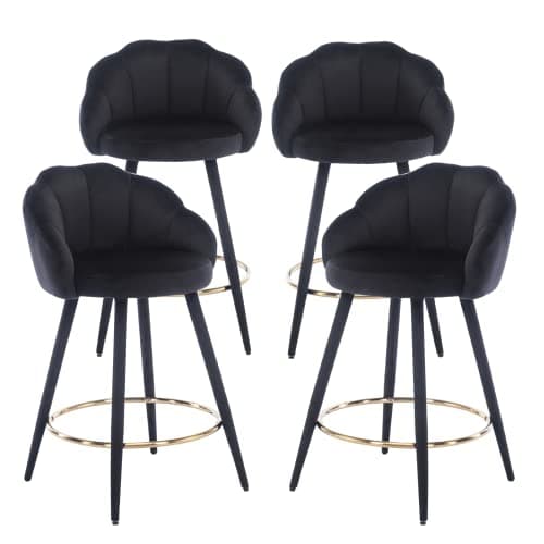 Modern Velvet Counter Stools Set of 4 - Black