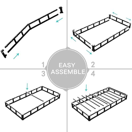 6 Inch Round Corner Twin Bed Frame, Silent Anti-Slip Metal, No Box Spring Needed
