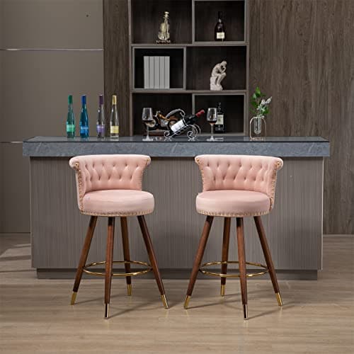Set of 2 Pink Fabric Swivel Bar Stools for Kitchen Island Pub Dining