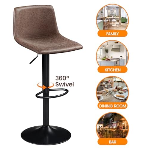 Yaheetech Adjustable Bar Stools Set of 4, Brown