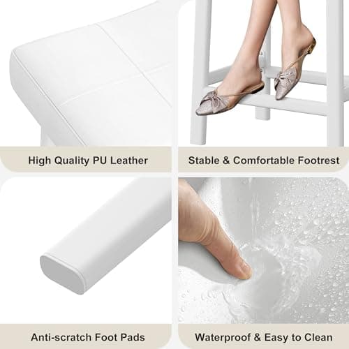 Counter Height Bar Stools Set, 24" White Upholstered Barstools for Kitchen Island
