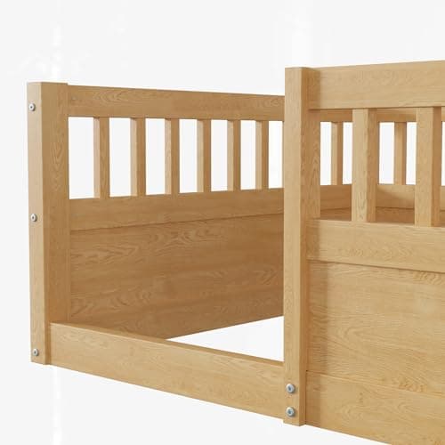 DNYN Twin Size Space-Saving Floor Bed for Kids, Natural Solid Wood & Easy Assembly
