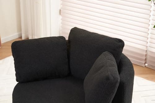 Swivel Accent Chair with Storage, Teddy Barrel Chair with Metal Base, Single Sofa Chair for Living Room, Black Color