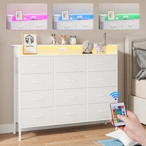 Elyken 50" Black Dresser with 12 Drawers & Charging Station