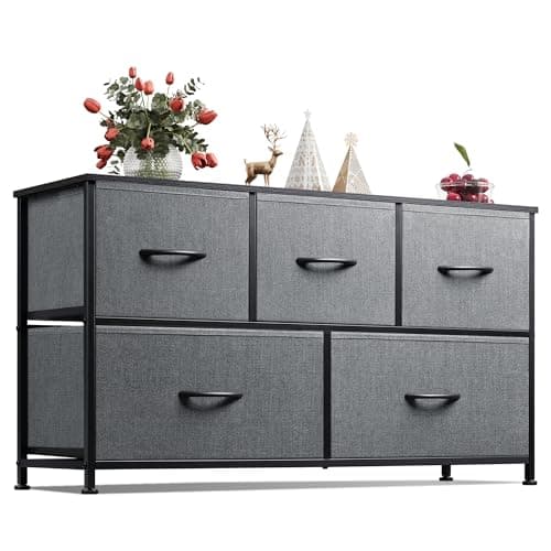 Charcoal Black Large Fabric Dresser with 5 Drawers