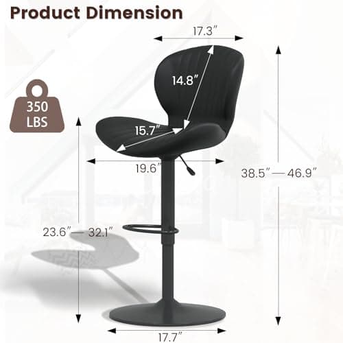 Waleaf Modern Black Faux Leather Bar Stools Set of 2
