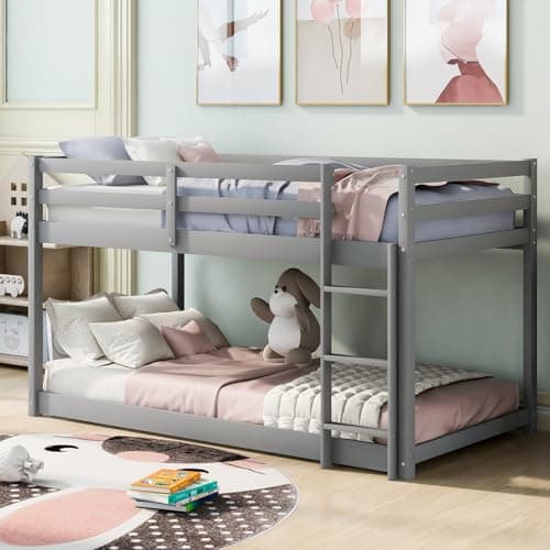 Twin Over Twin Wood Bunk Bed for Teens, Dormitory and Bedroom, Easy Assembly, Grey