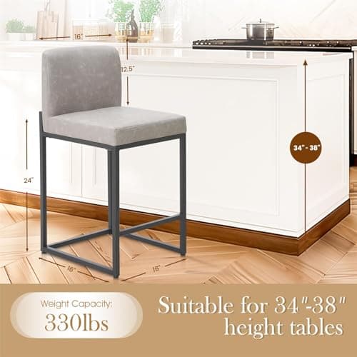 Sophia & William Light Grey PU Bar Stools Set of 4, Modern Counter Height