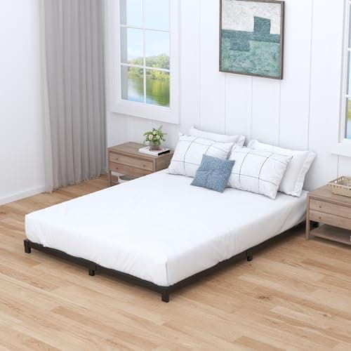 Queen Size Low Profile 4-Inch Metal Bed Frame - No Box Spring Needed, Easy Assembly, Heavy Duty, Black