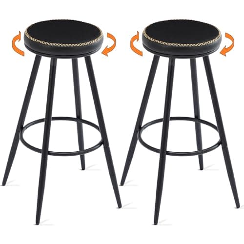 28" Swivel Black Faux Leather Bar Stools for Kitchen Island (2 PCS)