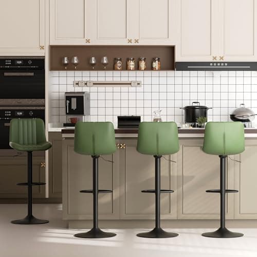 JAMFLY Black Swivel Bar StoolSet of 4, Adjustable Leather Chairs