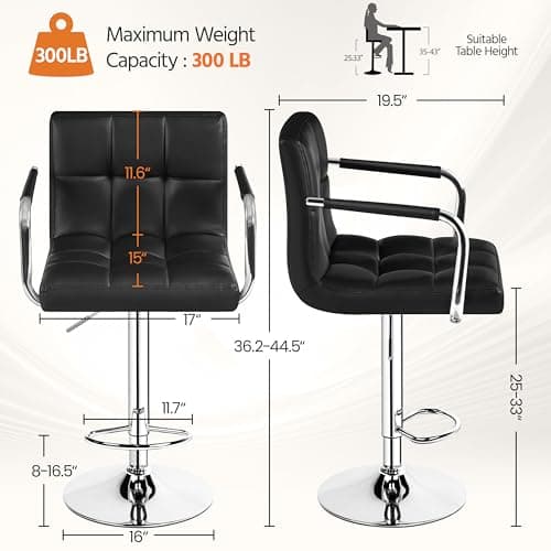 Yaheetech Black Counter Height Adjustable Bar Stool Set of 4