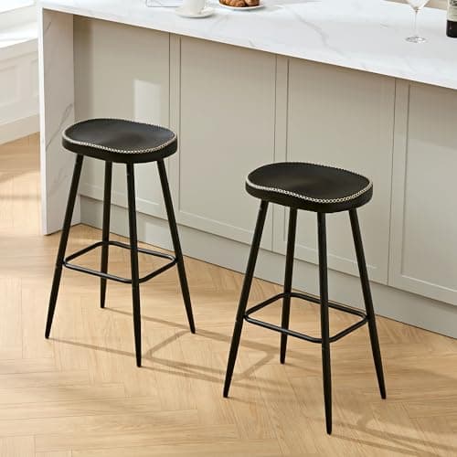 Modern Black Faux Leather Bar Stools, 28" Height for Kitchen Island (2 PCS)