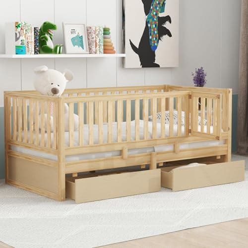 i-POOK Full Size White Wooden Daybed with Drawers & Fence Guardrails
