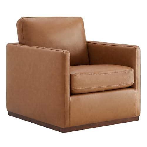 CHITA FSC Certified Mid Century Modern Genuine Leather Swivel Chair, Saddle Seat