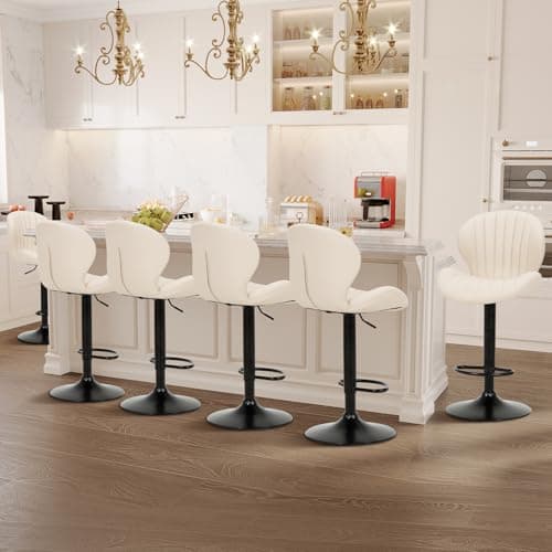 Adjustable Leather Swivel Bar Stools Set of 2 for Kitchen Island and Dining Room in Black