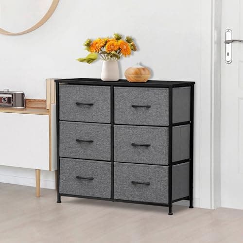 ZENY Dark Grey Fabric Dresser with 6 Drawers for Bedroom Closet Storage