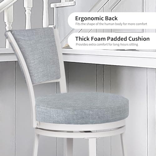 Modern Grey & White Linen Counter Height Bar Stool Set, 25 Inch Swivel Chairs