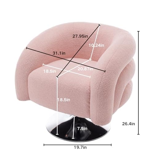 i-POOK Circle Swivel Chair, Boucle Single Sofa Chair with Swivel Base and Wood Frame, Pink