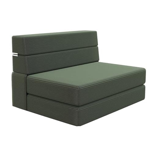 Light Green Corduroy Twin Foldable Memory Foam Sofa Bed with Back Support