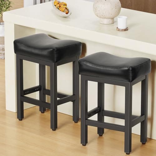 24 Inch Bonded Leather Bar Stools Set, Gray/White, Kitchen Island Counter Height