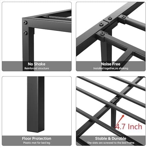 IDEALHOUSE Full Size Heavy Duty Metal Bed Frame, No Box Spring Needed, Black, Easy Assembly