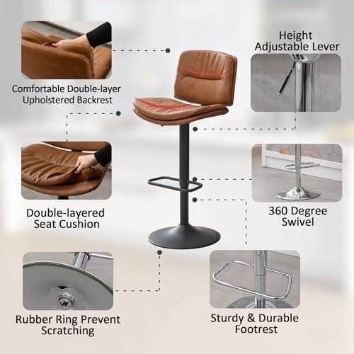 Double-Layer Brown Faux Leather Bar Stools Set of 4 24"-32" Adjustable