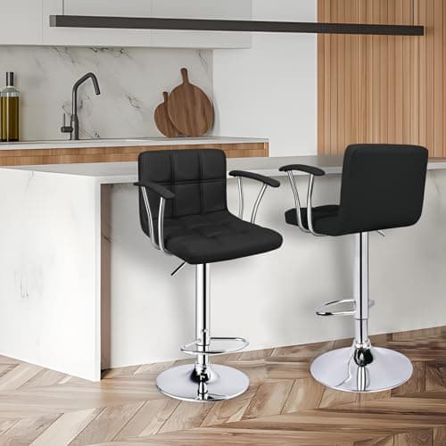 Black Counter Height Bar Stools, Adjustable Swivel with Armrests Set of 2