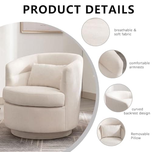 CANMOV Beige Swivel Round Arm Chair Set of 2, Comfortable Living Room Accent Chair