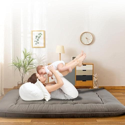 Foldable Japanese Futon Mattress for Camping, Guest Room - Twin, Grey