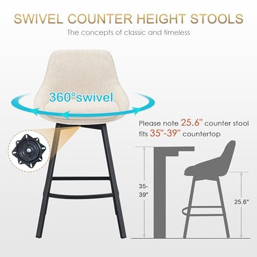 Zesthouse Set of 4 Modern Counter Height Bar Stools with Back, Beige Linen Upholstery