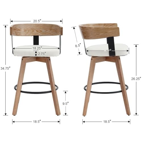 DUOMAY White 26" Counter Height Swivel Bar Stool with Footrest
