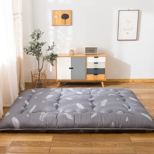 YOSHOOT Grey Feather Futon Mattress, Queen Size, Portable Camping Bed