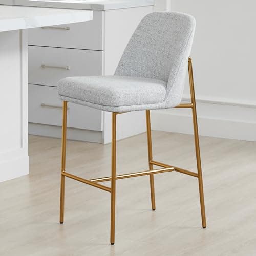 FSC Certified White Fabric Bar Stools, 27" Seat Height, Set of 2