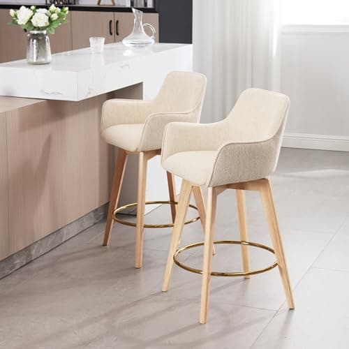 ONEVOG 26" Counter Height Swivel Bar Stool Set, Beige Linen Fabric