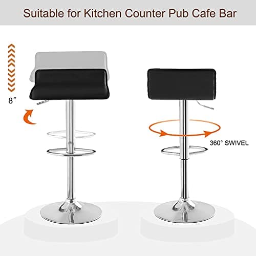 Set of 4 Adjustable Armless Black Bar Stools for Kitchen and Bar