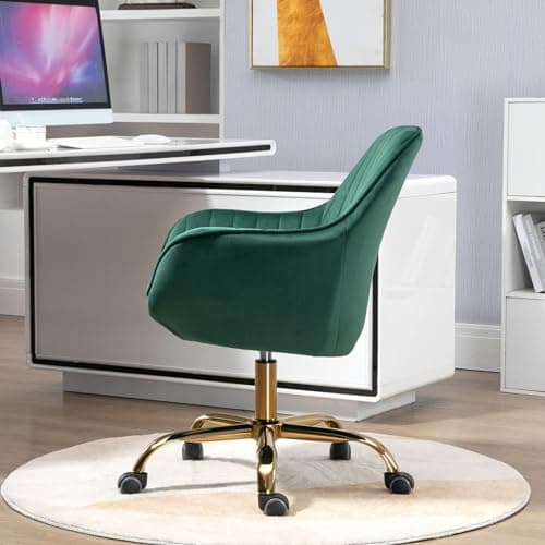 i-POOK Velvet Swivel Office Chair with Barrel Back and Gold Base, Green Armchair